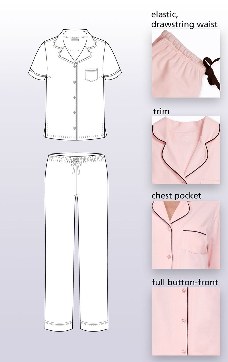 PajamaGram Womens Pajama Set Soft - Short Sleeve PJs for Women, Pink, M, 8-10 - Image 5